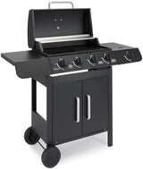 4+1 Burner Gas BBQ Grill, Outdoor Barbecue with Warming Rack, Side Burner, Storage Cabinet, Temperature Gauge, Wheels, Gas Hose & Regulator