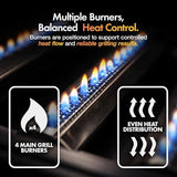 4+1 Burner Gas BBQ Grill, Outdoor Barbecue with Warming Rack, Side Burner, Storage Cabinet, Temperature Gauge, Wheels, Gas Hose & Regulator