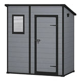 6 × 4 ft Pent Resin Garden Shed with Floor and Window, Grey